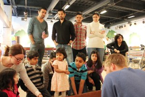 Asha and friends with the box turtles at her birthday part at Peggy Notebeart Nature Museum