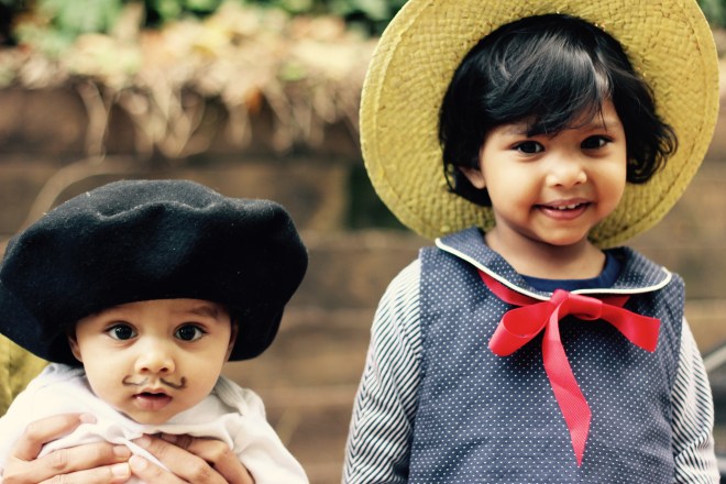 Halloween 2015. Asha as Madeline. Arjun the French Artiste
