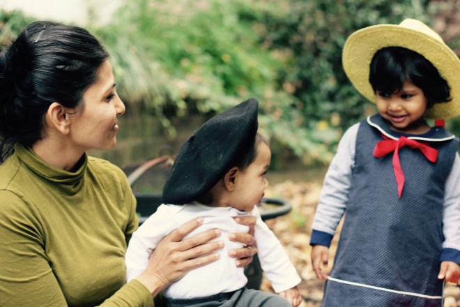 Halloween 2015. Asha as Madeline. Arjun the French Artiste